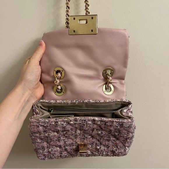 Aldo Boucle Convertible Crossbody Bag Pink Glitter Tweed Purse - Picture 10 of 16